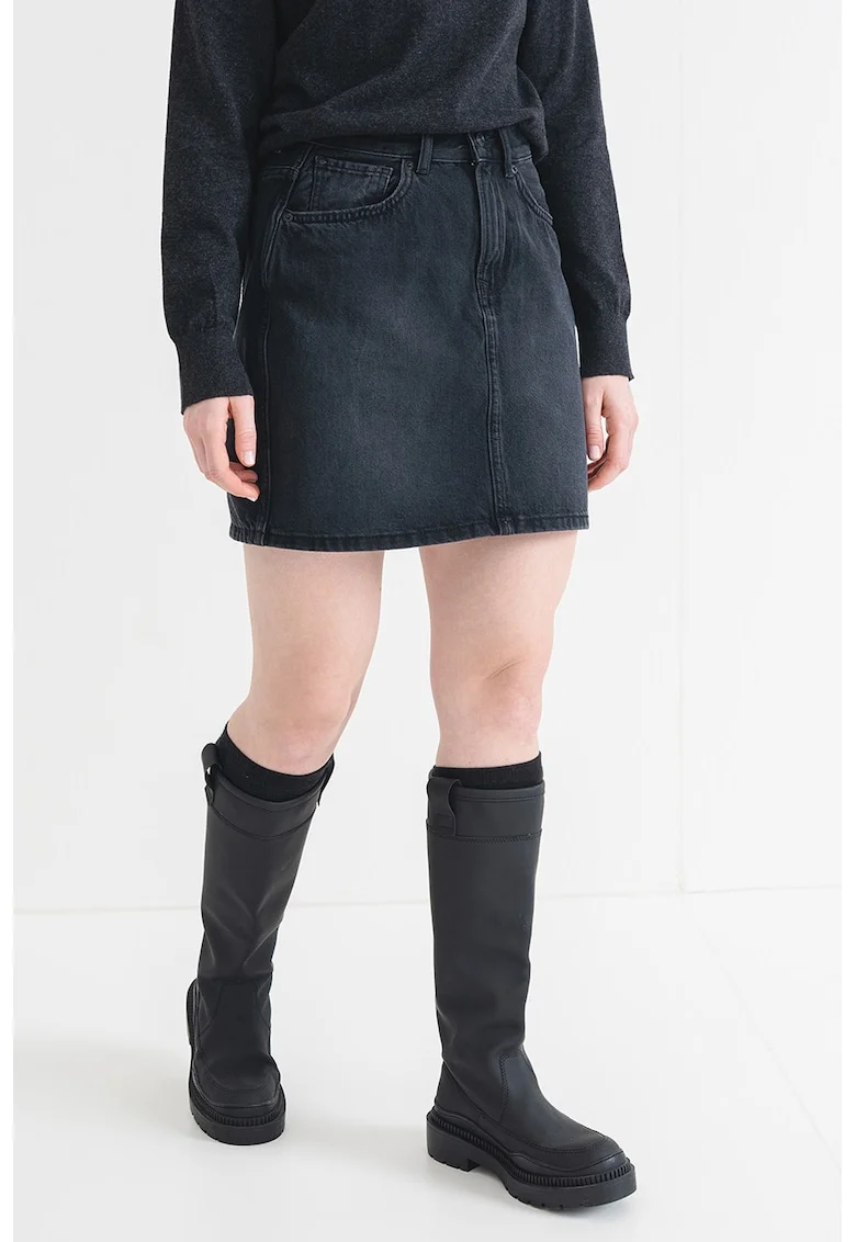 Fusta de denim cu 5 buzunare, Negru stins