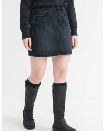 Fusta de denim cu 5 buzunare, Negru stins