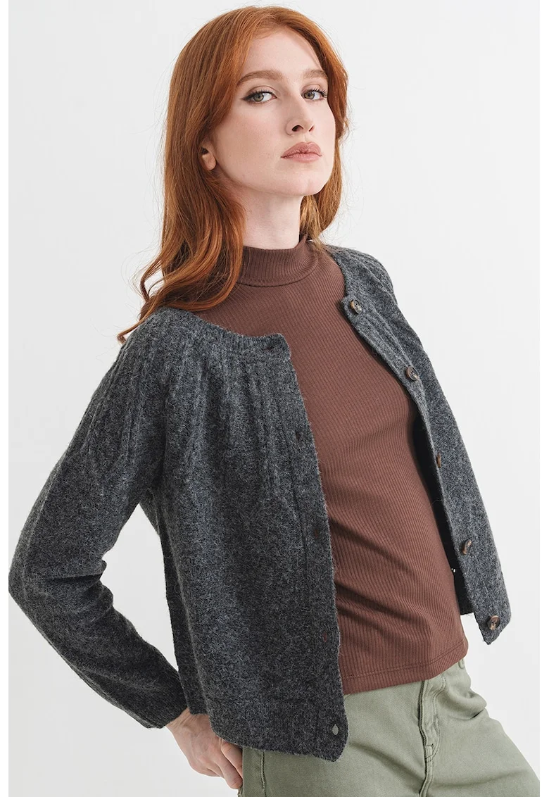 Cardigan din amestec de lana cu decolteu barcuta, Gri inchis melange