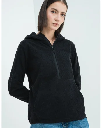 Hanorac din fleece cu fermoar scurt Metraya, Negru