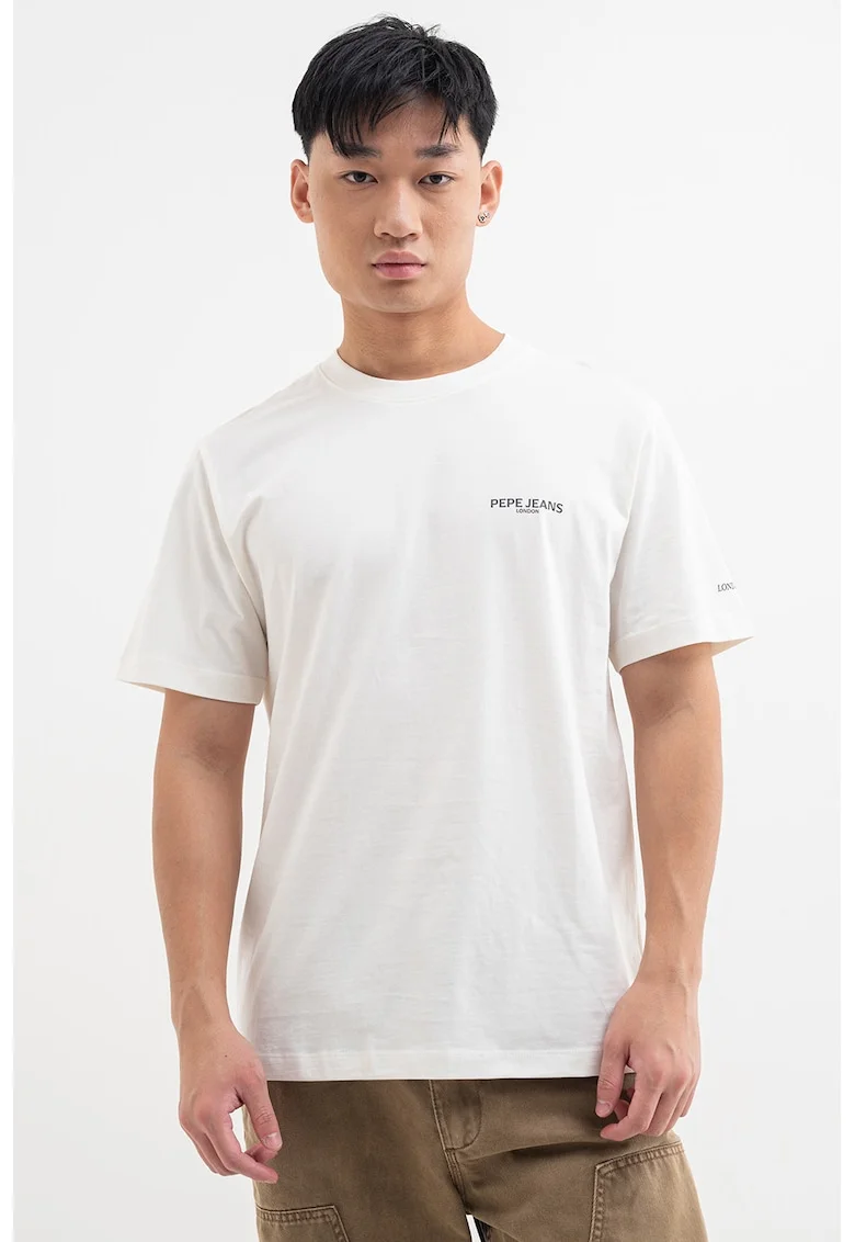 Tricou de bumbac cu imprimeu pe spate, Negru stins/Alb murdar/Bej deschis