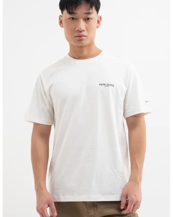 Tricou de bumbac cu imprimeu pe spate, Negru stins/Alb murdar/Bej deschis