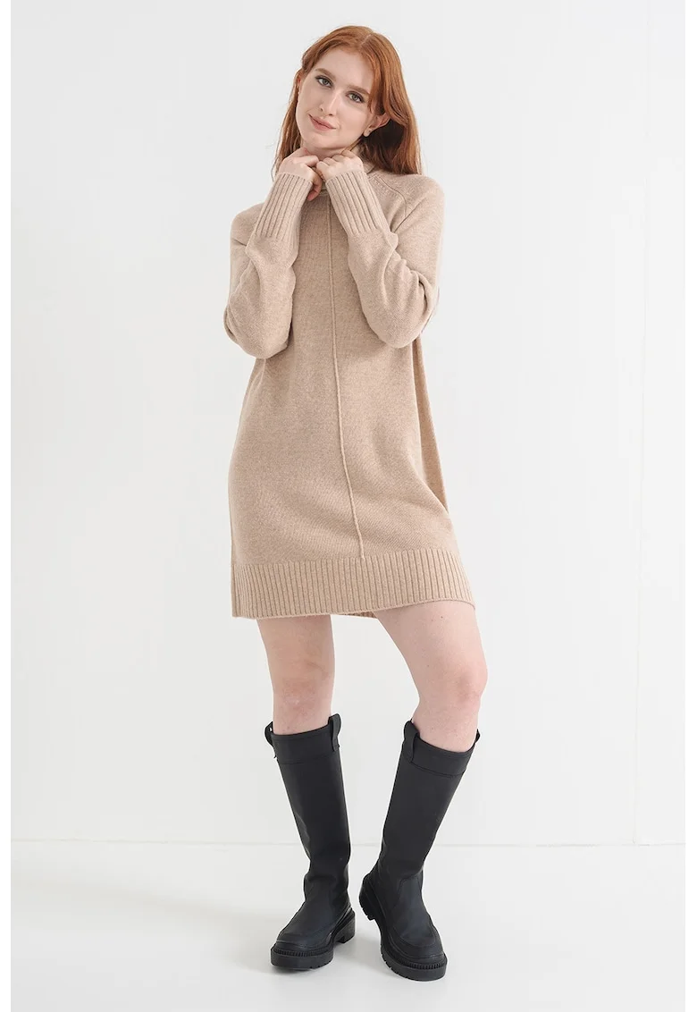 Rochie lejera cu guler inalt, Bej