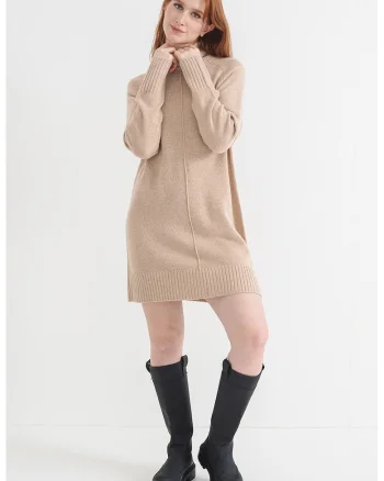 Rochie lejera cu guler inalt, Bej