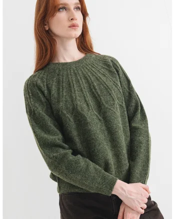 Pulover tricotat cu decolteu l abaza gatului, Verde feriga