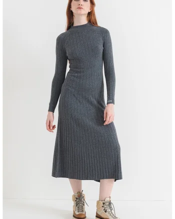 Rochie lunga cu guler inalt, Gri inchis melange