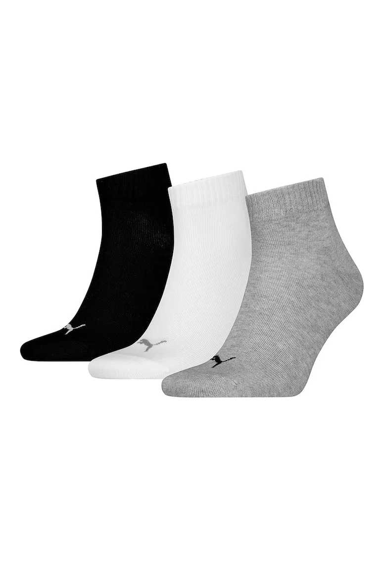 Set de sosete scurte unisex cu detalii logo - 3 perechi, Alb/Negru/Gri melange