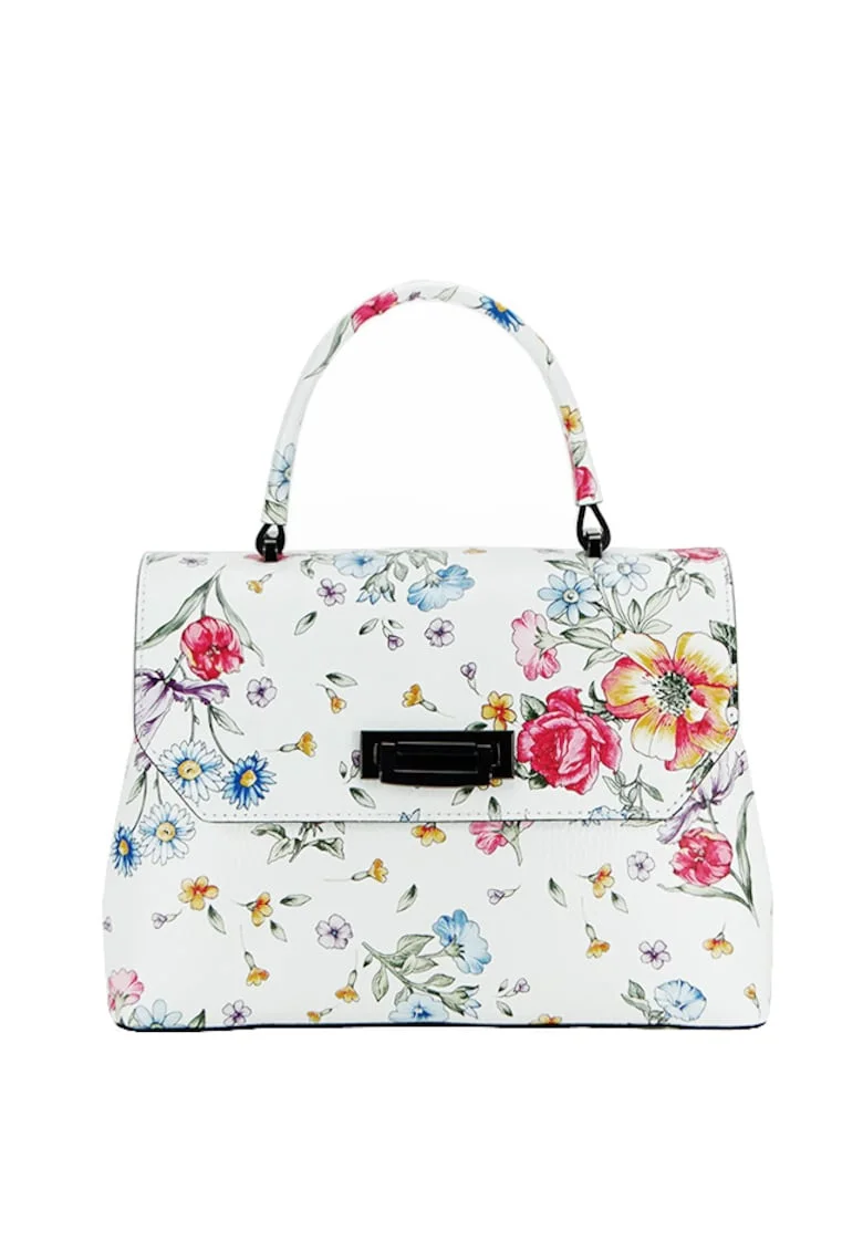 Geanta din piele alba cu imprimeu floral 8959 124 14721, Alb