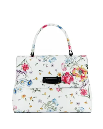 Geanta din piele alba cu imprimeu floral 8959 124 14721, Alb