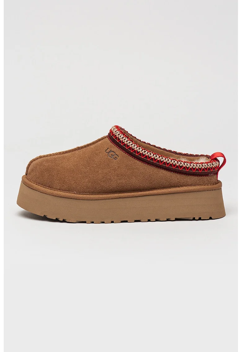 Saboti din piele intoarsa cu model uni Tazz, Visiniu/Caramel/Bej deschis