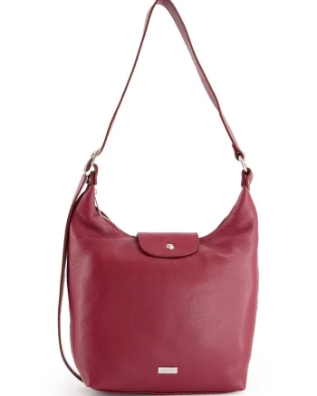 Geanta de umar  din piele naturala, bordo, 31x24x10cm, cu 2 buzunare interioare, curea max 99cm