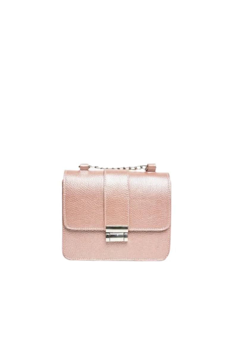 Geanta dama piele,  Divya, roz sidef, 19x6x16 cm