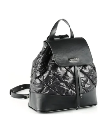 Geanta dama piele,  Rucsac mic matlasat, negru, 30x9x30 cm