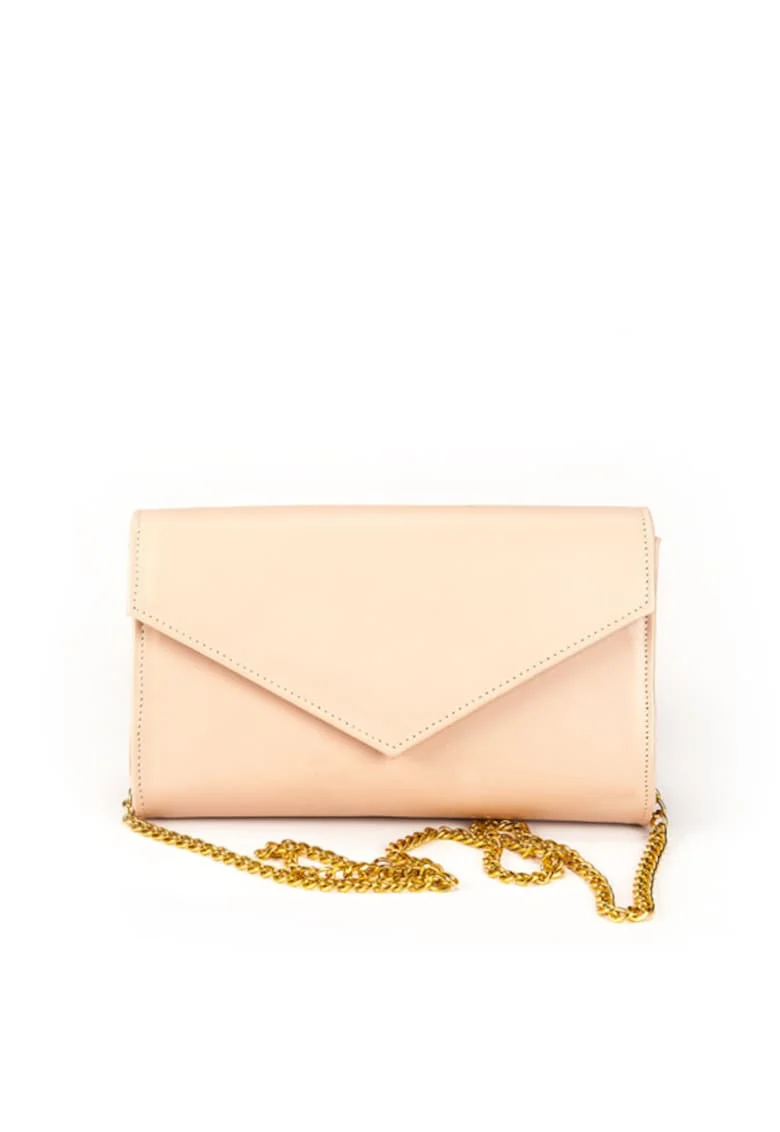 Geanta dama piele,  Plic One mic, nude, 22x5x15 cm