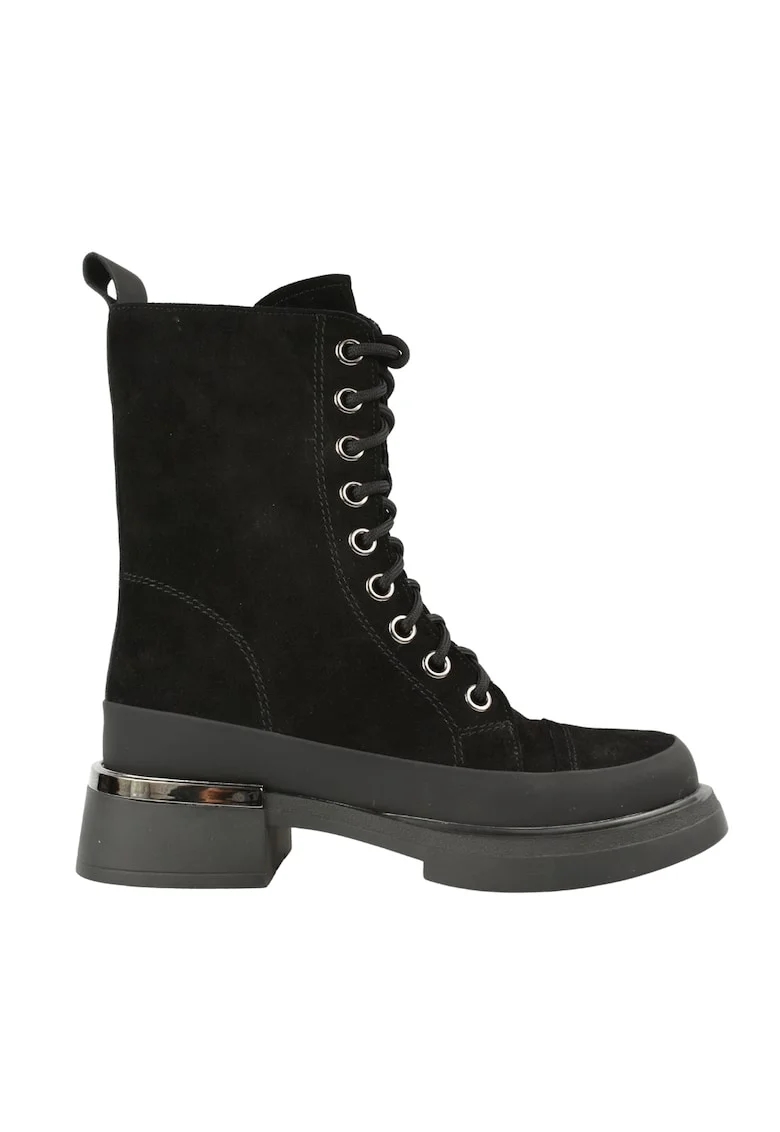 Ghete casual, dama,  D107-PH3168 negru, piele intoarsa, Negru
