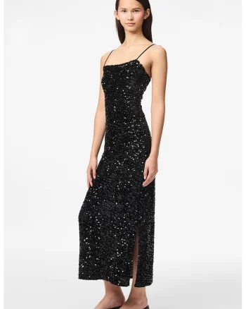 Rochie cu paiete si slituri laterale, Negru