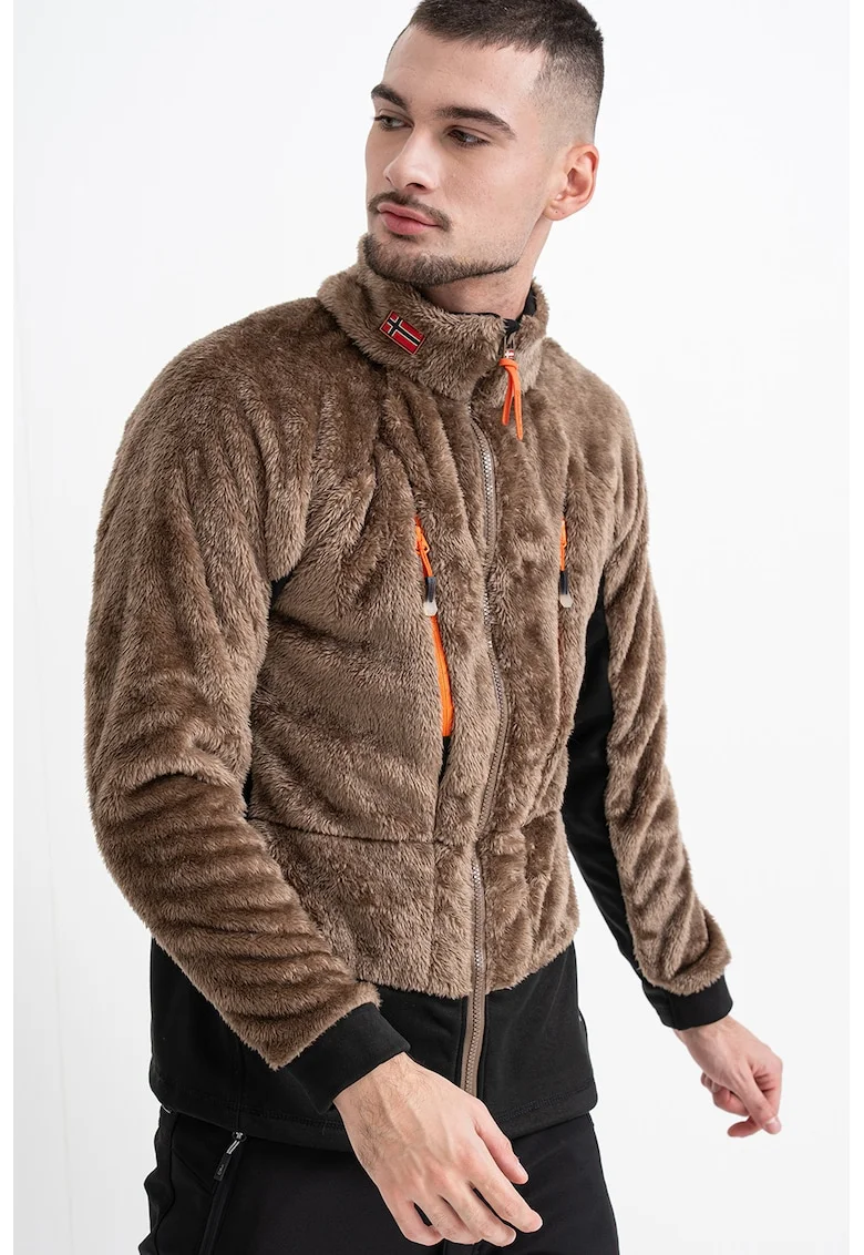 Bluza de trening pufoasa cu fermoar si buzunare Uliste, Maro taupe