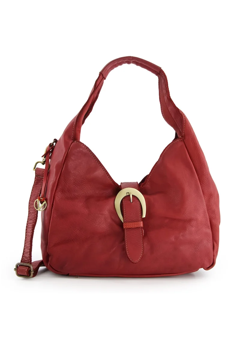 Geanta shopper dama  piele naturala, bordou, 27x44x15cm, 3 buzunare interioare, curea detasabila 103cm