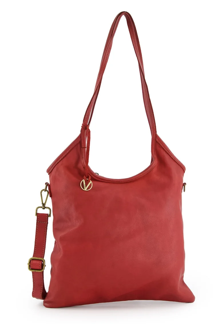 Geanta shopper pentru femei,  piele naturala, bordou, 36x37x8cm, cu 3 buzunare interioare, curea detasabila max. 108cm