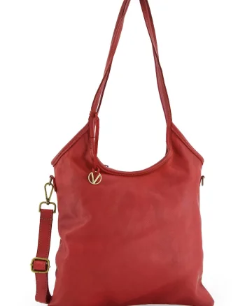 Geanta shopper pentru femei,  piele naturala, bordou, 36x37x8cm, cu 3 buzunare interioare, curea detasabila max. 108cm