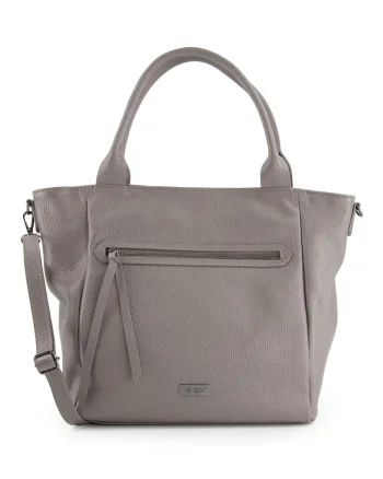 Geanta dama  shopper gri, piele naturala, 34x44x12cm, cu 3 compartimente interioare, curea detasabila 105cm