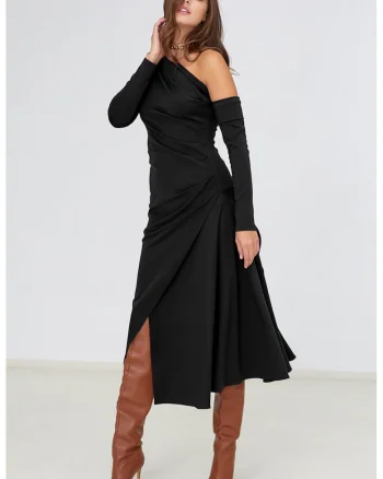 Rochie midi asimetrica Melrose, Negru