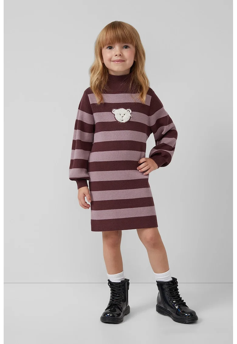 Rochie-pulover lejera cu dungi, Visiniu/Roz prafuit