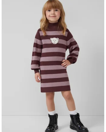 Rochie-pulover lejera cu dungi, Visiniu/Roz prafuit