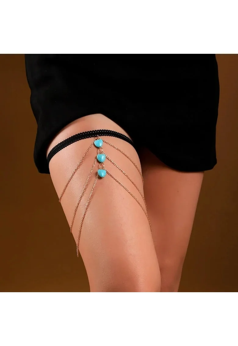 Lant de picior, auriu, cu inimi turquoise, Lyn C23,