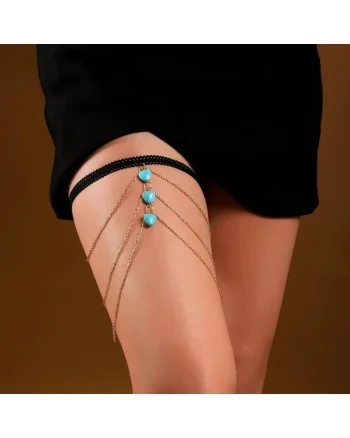 Lant de picior, auriu, cu inimi turquoise, Lyn C23,