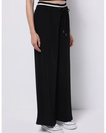Pantaloni sport relaxed fit cu talie inalta ajustabila, Alb/Negru