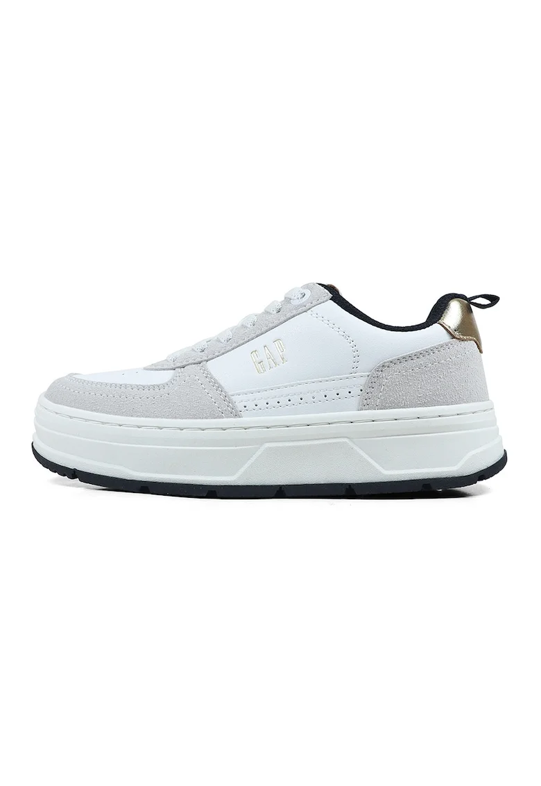 Pantofi sport de piele ecologica cu logo, Alb