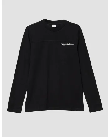 Bluza cu imprimeu grafic si decolteu la baza gatului, Alb fildes/Negru