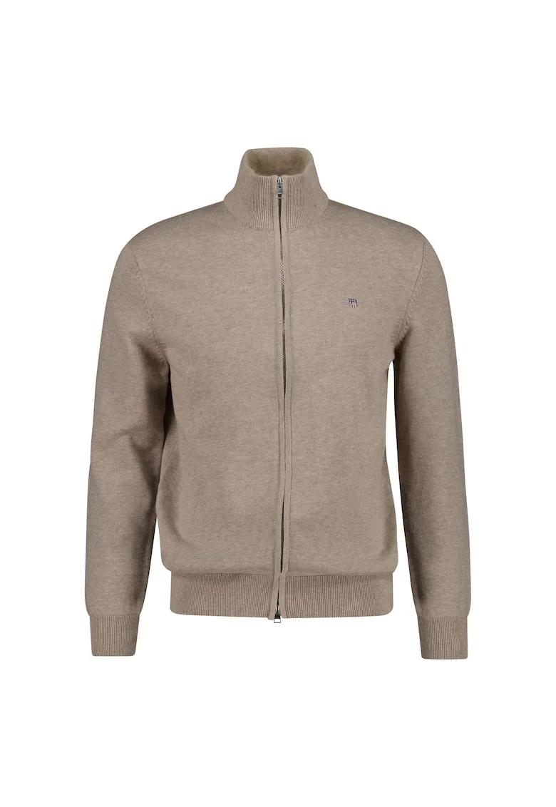 Cardigan de bumbac cu fermoar, Bej inchis