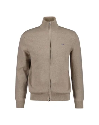 Cardigan de bumbac cu fermoar, Bej inchis