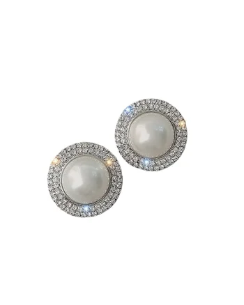 Cercei argintii, cu clips, rotunzi, cu pietre si perle, Inka C5,