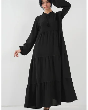 Rochie maxi HiCCUP din viscoza cu funda, neagra, eleganta, confortabila