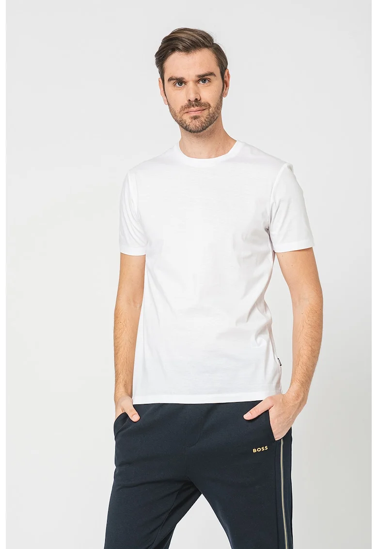 Tricou de bumbac cu decolteu la baza gatului Tessler, Alb optic