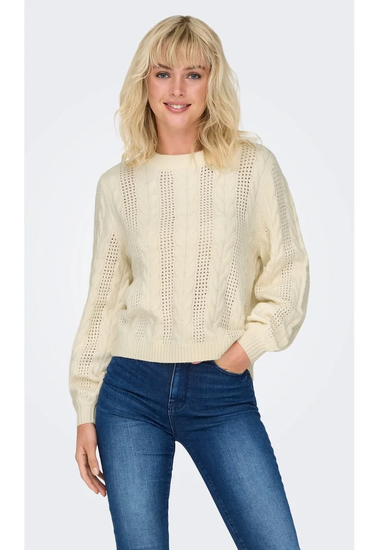 Pulover tricotat cu maneca  Tricotat, Viscoza, Crem, Crem