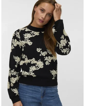 Pulover cu maneci lunci, Negru/Crem
