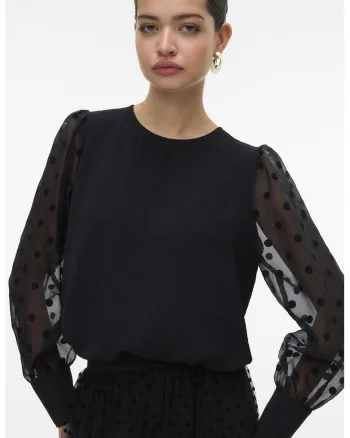 Bluza cu maneci semitransparente Alva, Alb fildes