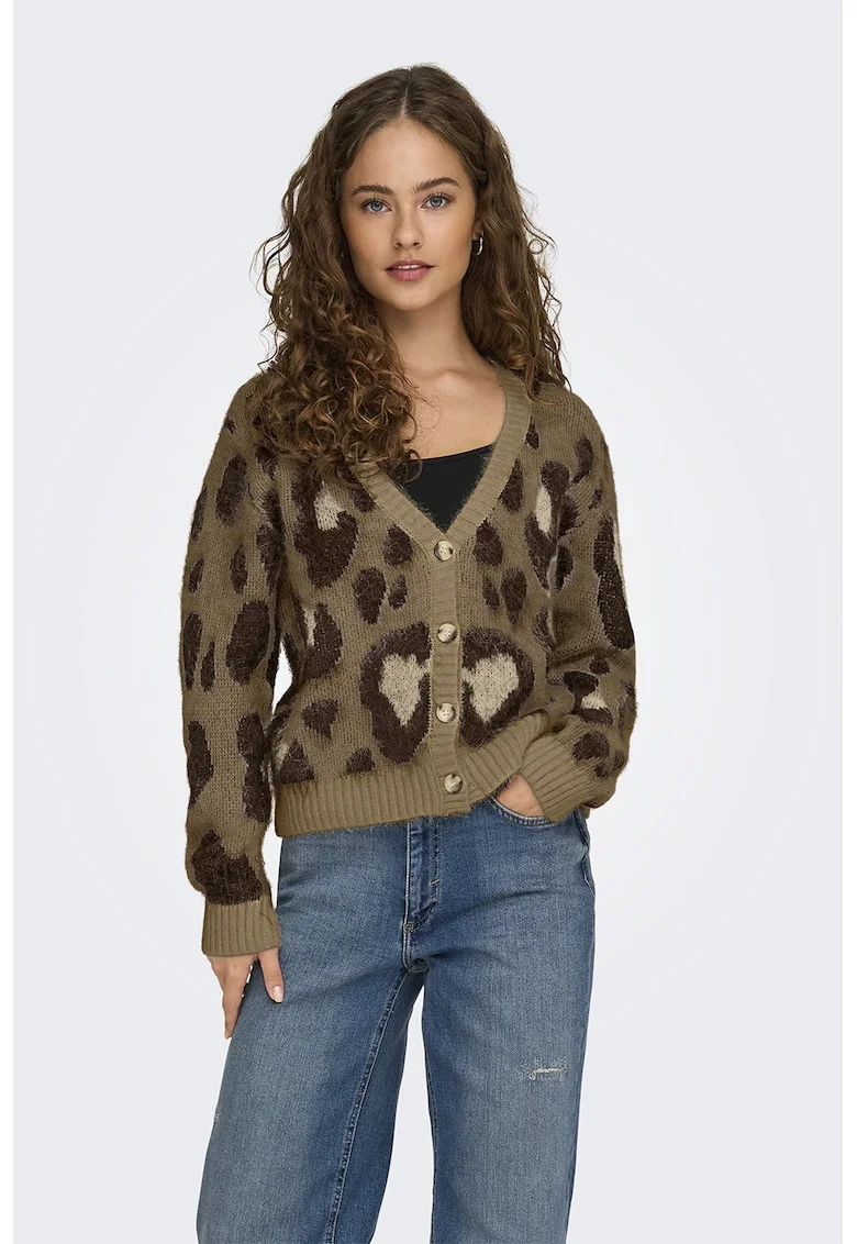 Cardigan cu animal print, Maro
