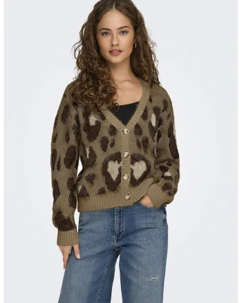 Cardigan cu animal print, Maro