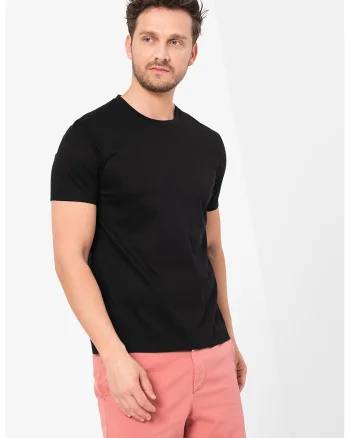 Tricou de bumbac cu decolteu la baza gatului Tessler, Negru