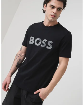 Tricou din bumbac cu imprimeu logo, Negru/Gri