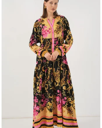 Rochie maxi, HiCCUP BDART, inchidere cu nasturi, textil, galben
