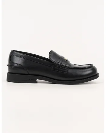 Pantofi loafer de piele cu varf rotund, Negru