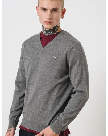 Pulover cu decolteu in V Classic, Gri