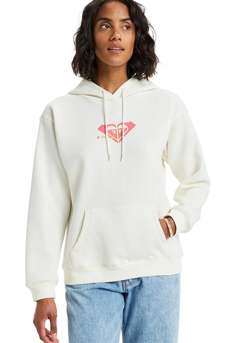 Hanorac din amestec de bumbac cu buzunare kangaroo Surf Stoked, Alb optic