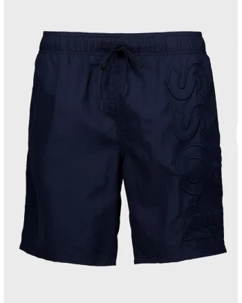 Pantaloni scurti de baie cu broderie logo Whale, Bleumarin